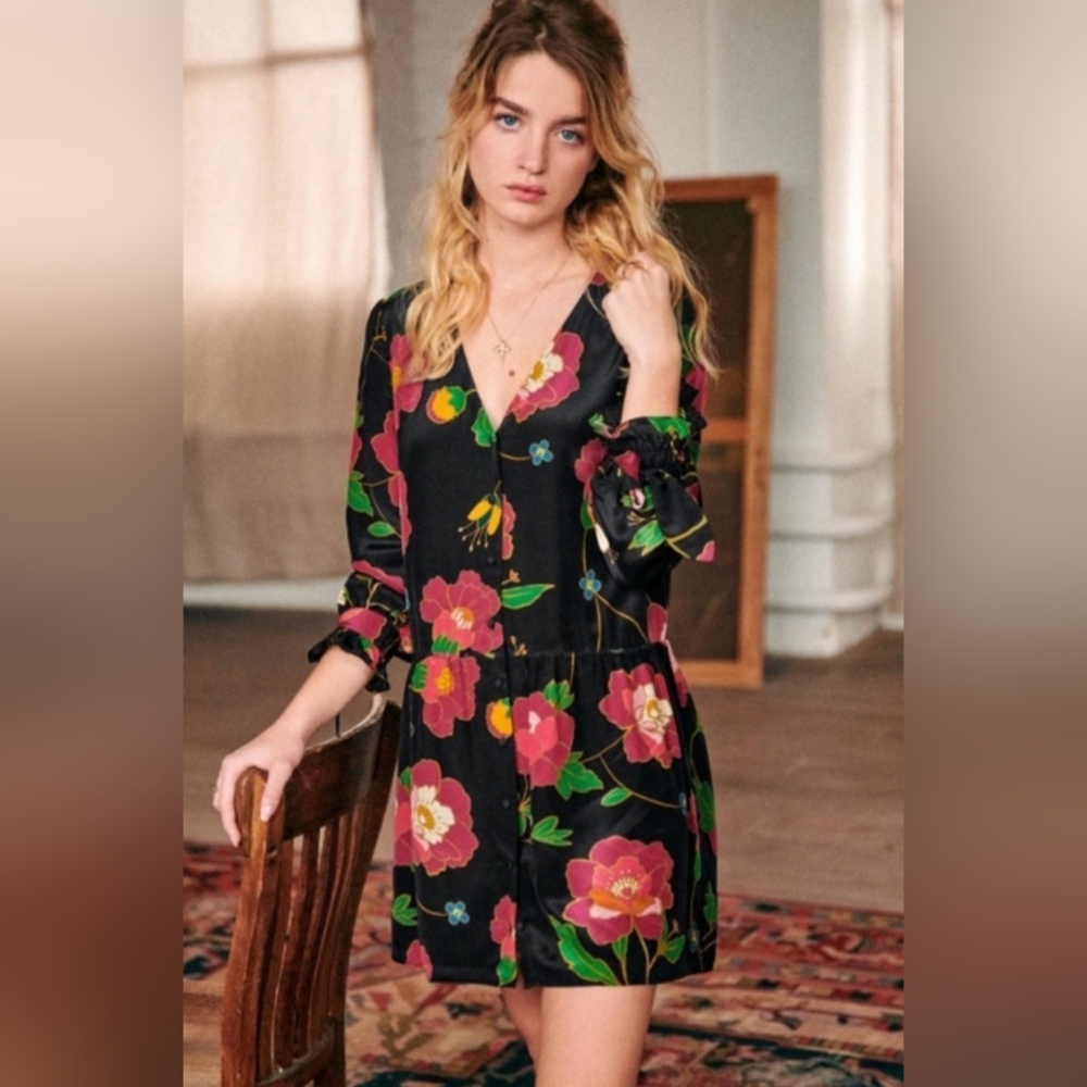 Sezane Paige Silk Floral Mini Dress In Printed Flowers